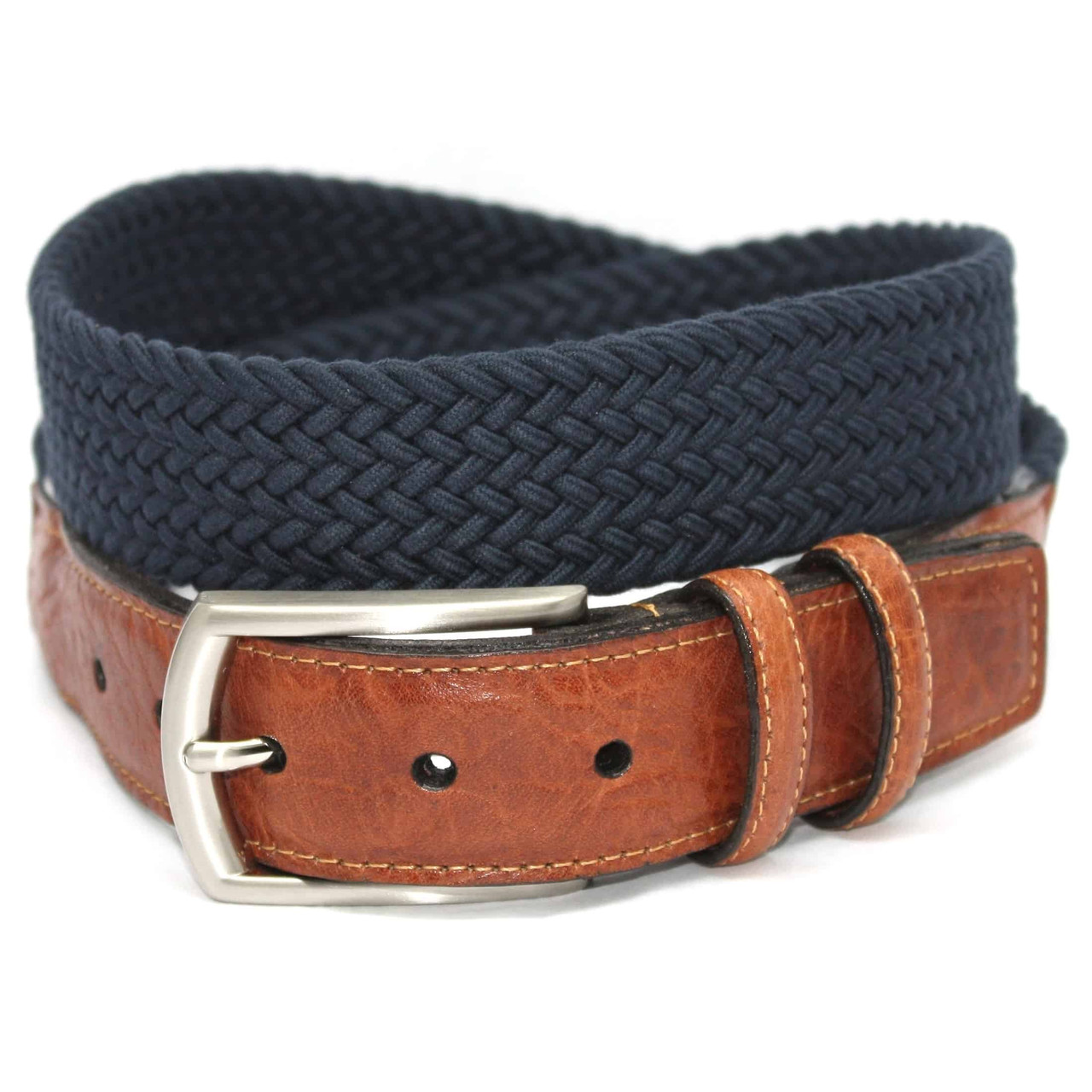 Italian Woven Cotton Elastic Belt - Navy