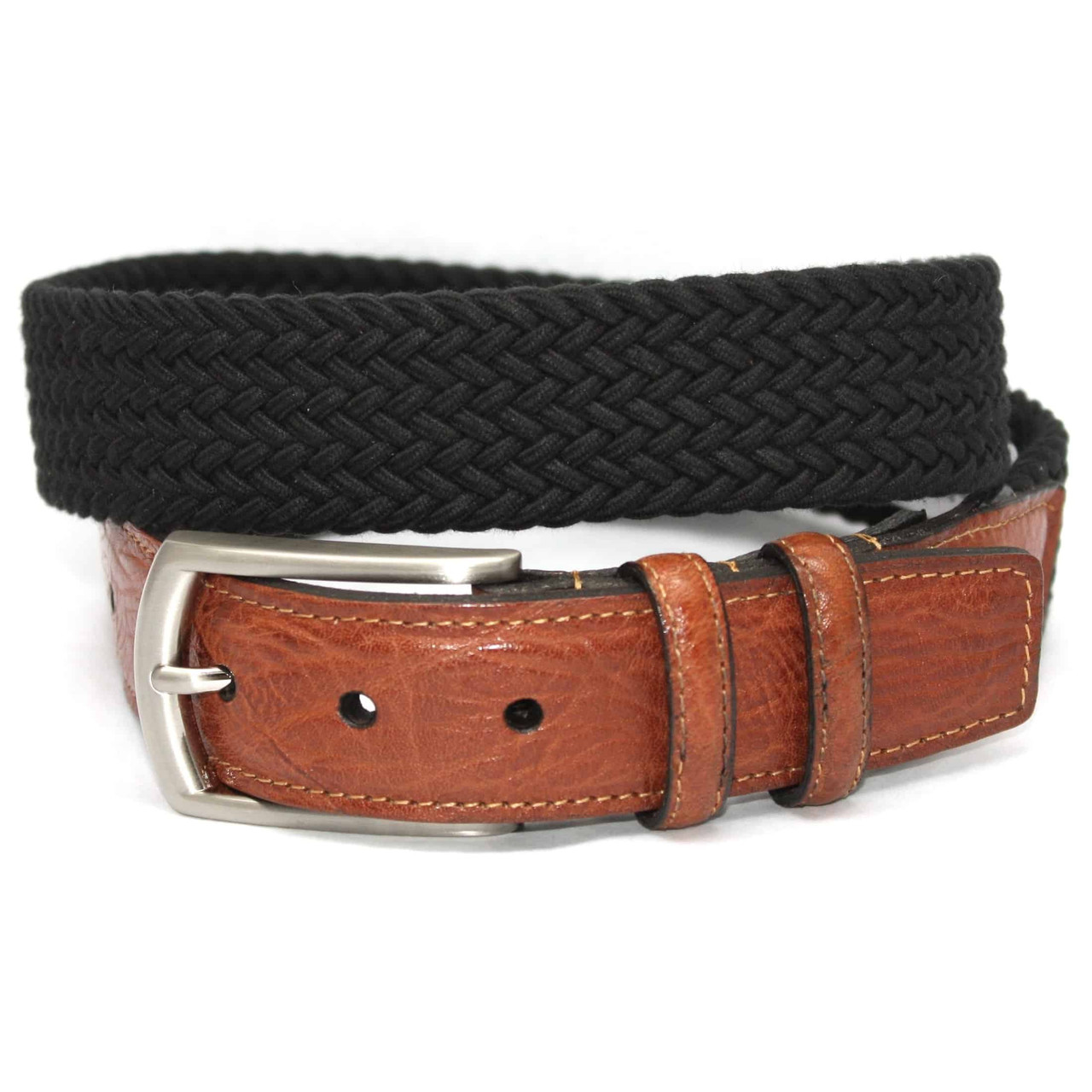 Italian Woven Cotton Elastic Belt - Black