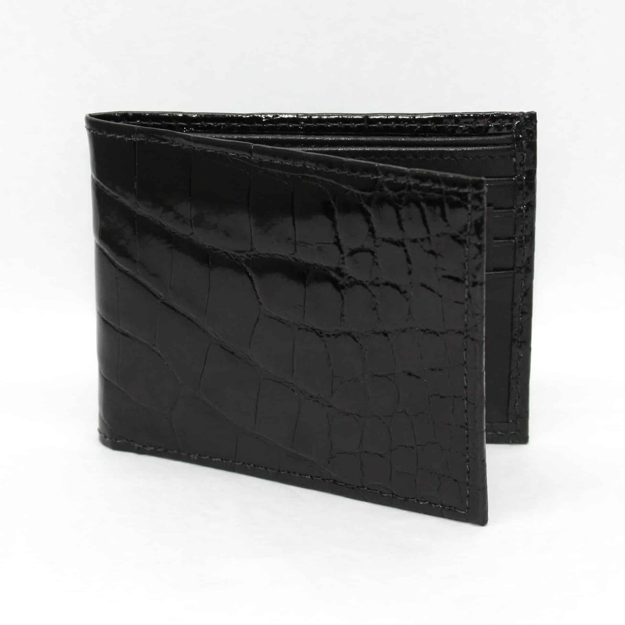 Black Double Side Alligator Slim Bifold Wallet for Men | Handmade Crocodile Belly Leather Wallet RFID Blocking | VILE-111