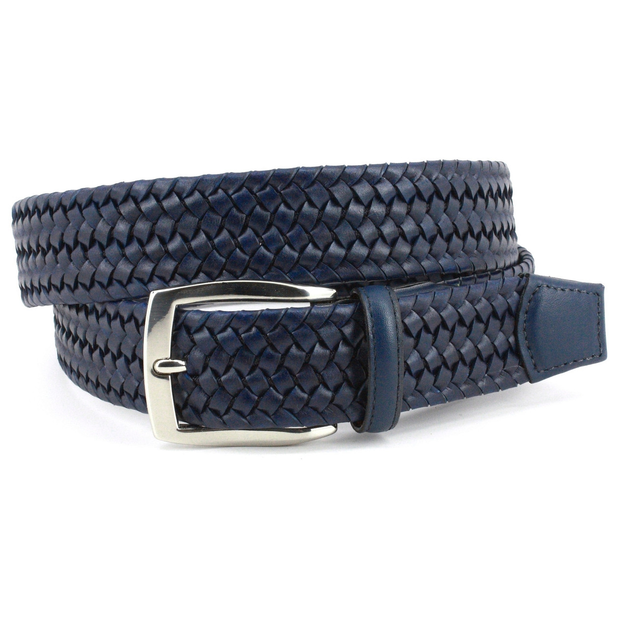 Italian Woven Stretch Leather Belt - Navy