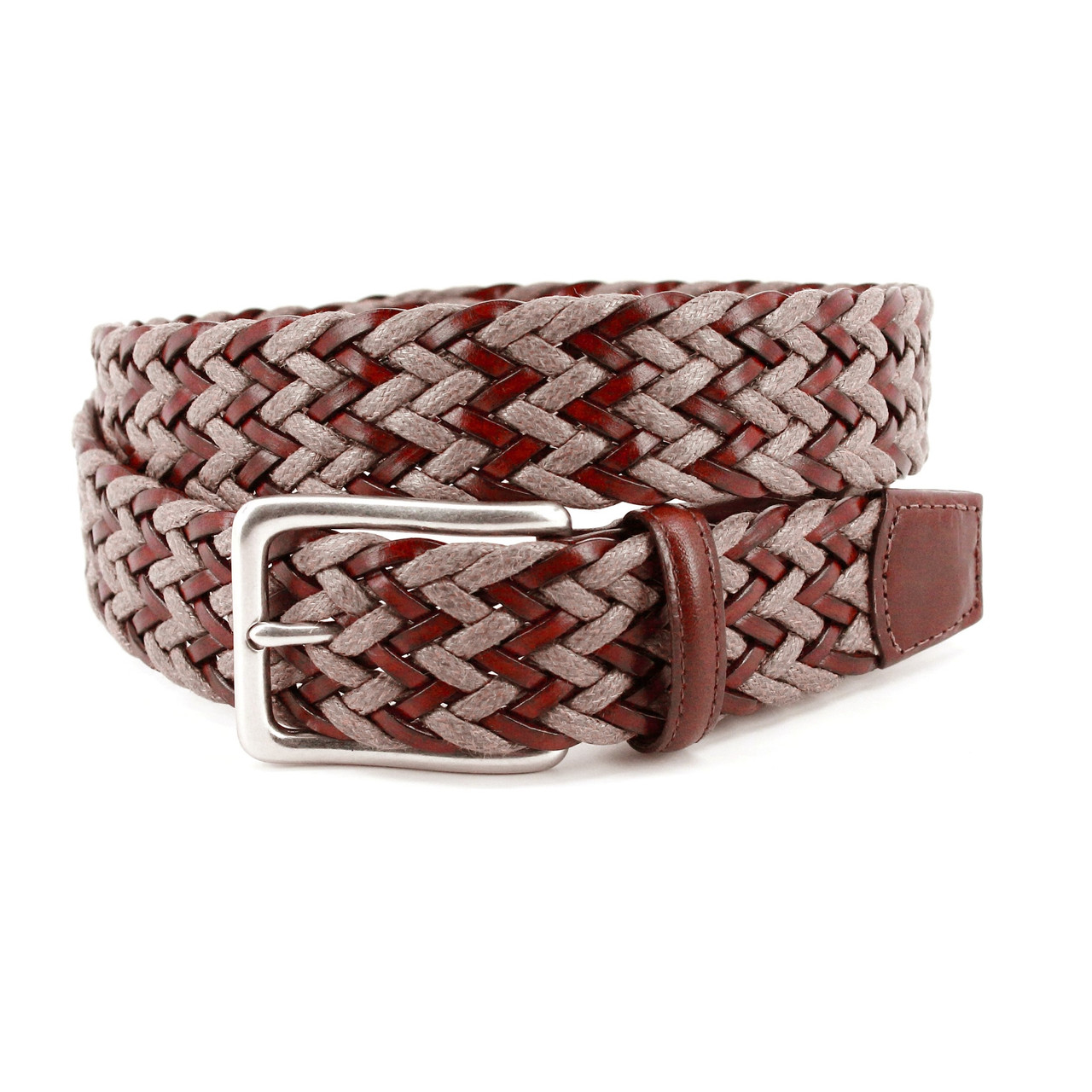 Italian chevron weave leather & linen Taupe/Brown belt