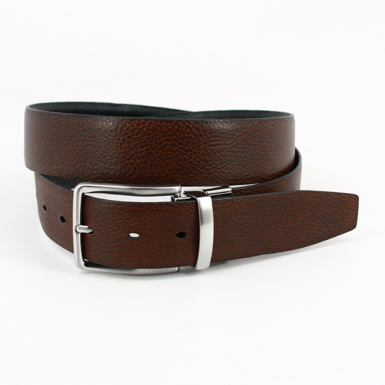 Italian Milled Calfskin Leather Reversible Belt Black to Brown