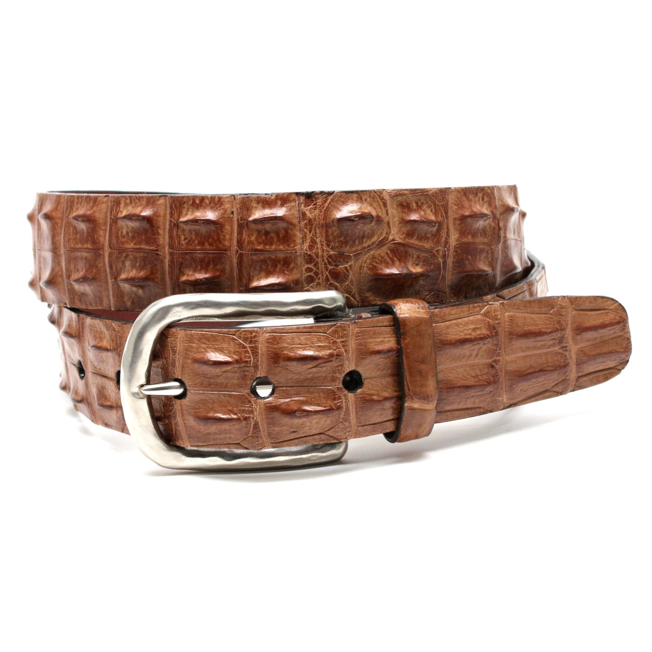 Torino Hornback Embossed Leather Belt in Cognac