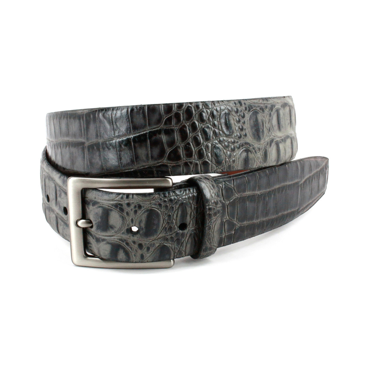 Hornback Crocodile Embossed Calfskin Leather Casual Belt in Grey