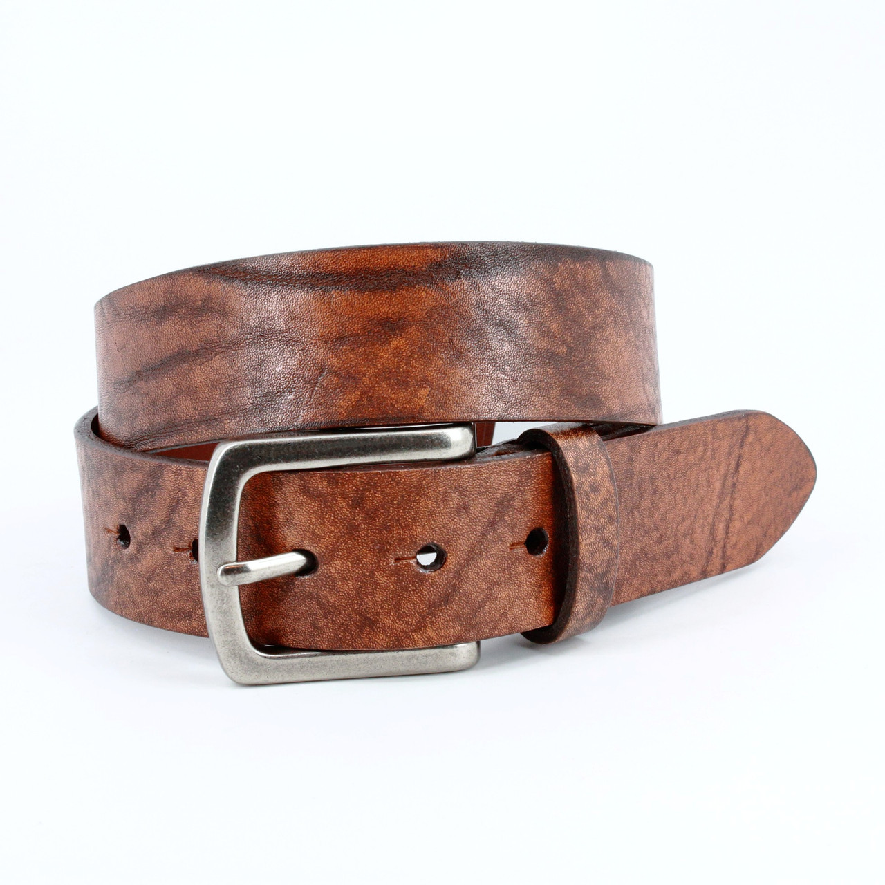 Distressed Tumbled Harness Leather Casual Belt in Honey with Brown