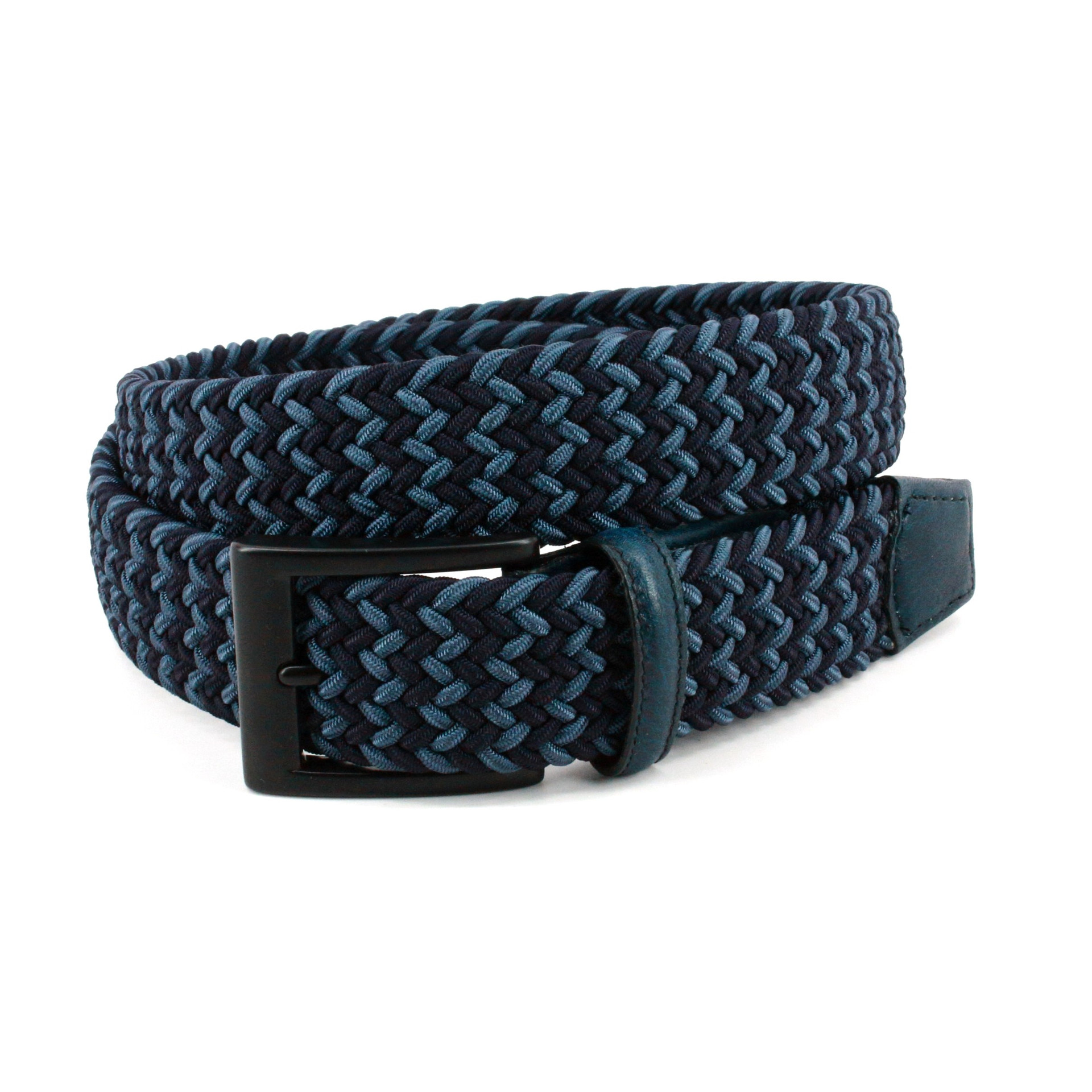 Torino Italian Braided Leather & Linen Elastic Belt - Cognac/Navy main image 0