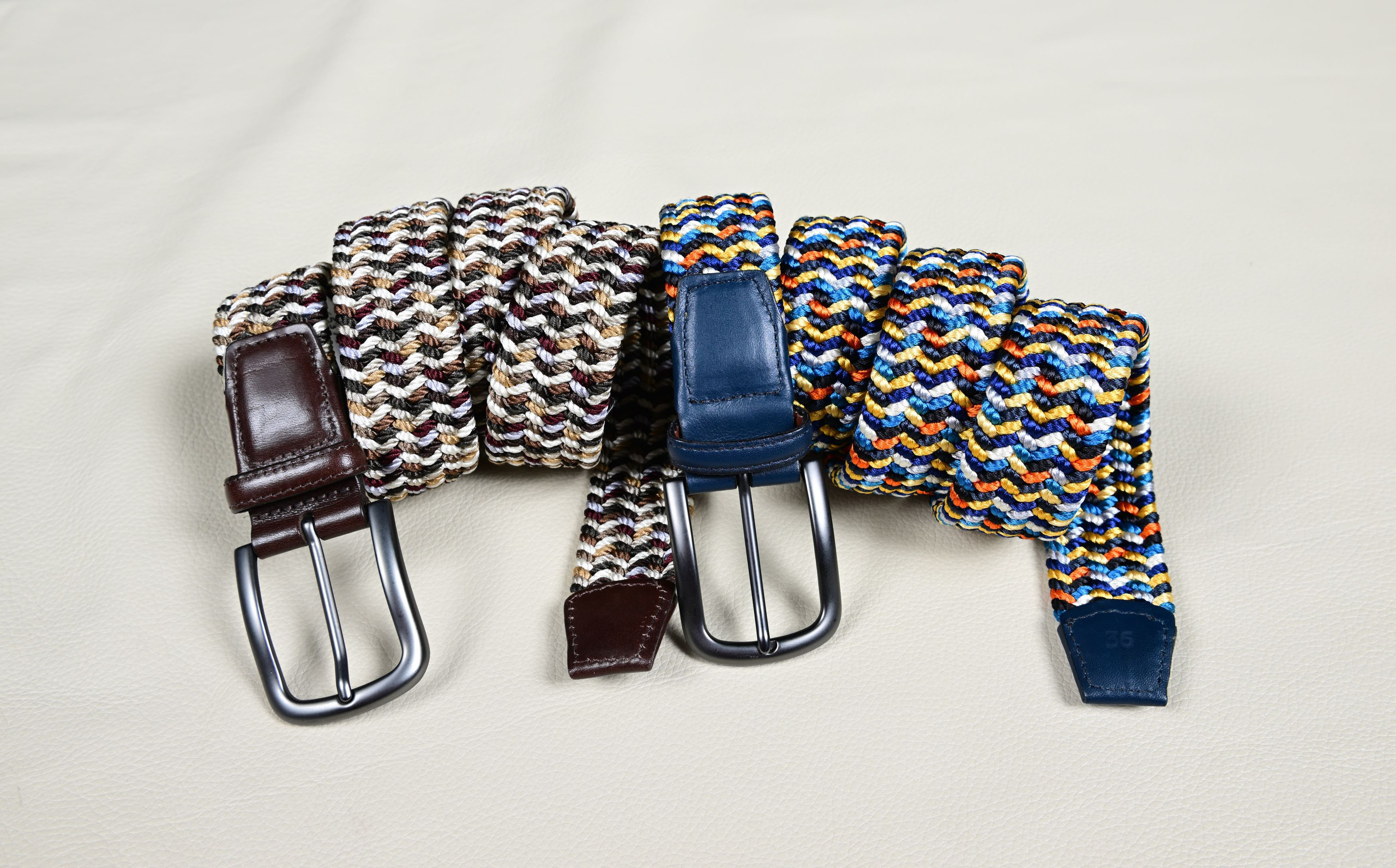 Torino Leather Co. Men's 32MM Italian Woven Elastic Belt - 1.25" Width, Cotton Elastic With Leather Trim, Made In USA