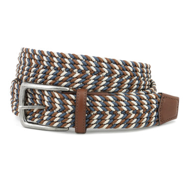 Italian Chevron Braided Stretch Cotton Elastic Casual Belt in Multi Grey