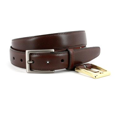 Glazed Kipskin Leather Double Buckle Option Belt in Brown