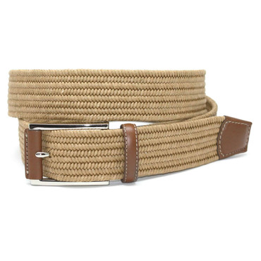 Italian Mini Woven Cotton Stretch Casual Belt in Khaki