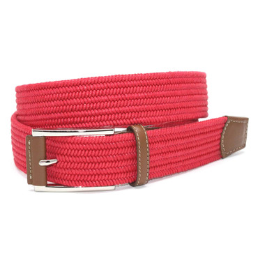 Italian Mini Woven Cotton Stretch Casual Belt in Red