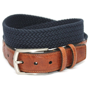 Italian Woven Cotton Belt - Navy/Blue/Cream