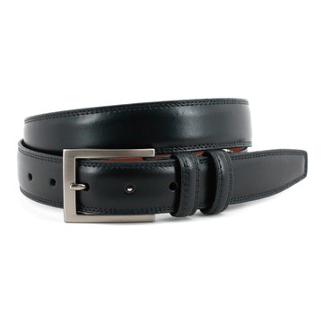 Italian Aniline Leather Dress Belt in Black
