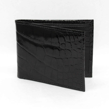 Genuine American Alligator Billfold Wallet with Calfskin lining & pockets in Black