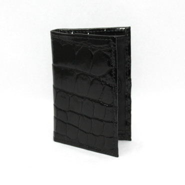 Genuine Alligator Gusseted Card Case with Calfskin lining in Black