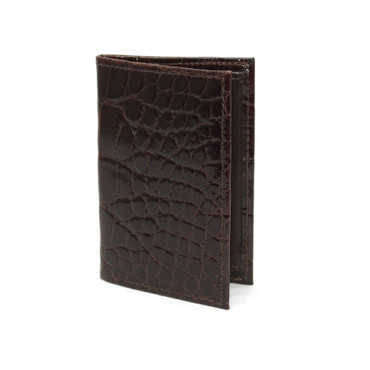 Genuine Alligator Gusseted Card Case with Calfskin pockets in Brown