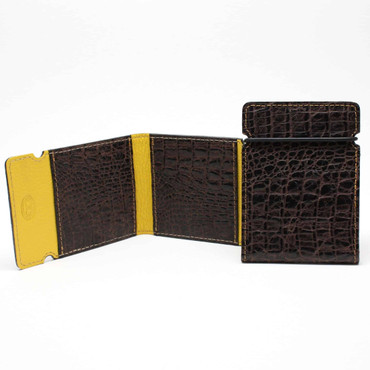 Alligator Embossed Calfskin Cash Cover Wallet in Brown