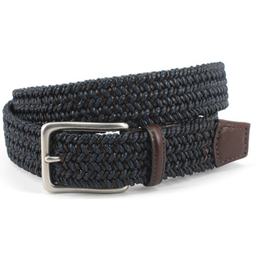 Italian Woven Cotton & Leather Casual Belt - Black/Brown