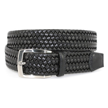 Italian Woven Stretch Leather Belt - Navy