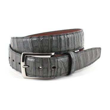 Hornback Crocodile Embossed Calfskin Leather Casual Belt in Grey