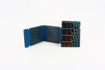 Brown with Blue Embossed Crocodile Calfskin Cash Cover Wallet