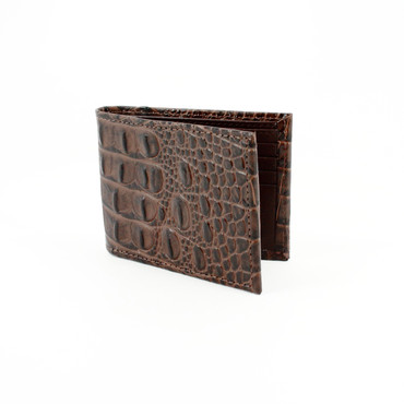 Hornback Crocodile Embossed Calfskin Leather Billfold Wallet in Brown