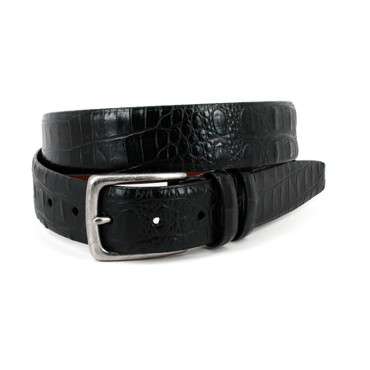 Hornback Crocodile Embossed Calfskin Dress Casual Belt in Black