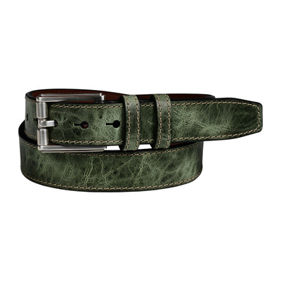 Distressed Crocodile Embossed Calfskin Leather Dress Casual Belt in Green