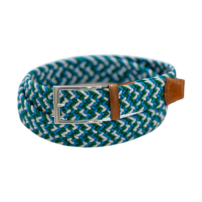 Game Day Italian Woven Stretch Belt in Green, White, and Light Blue