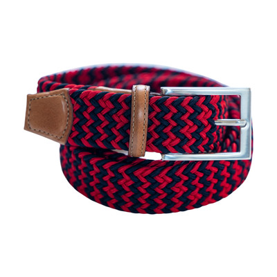 Game Day Italian Woven Stretch Belt in Red and Navy