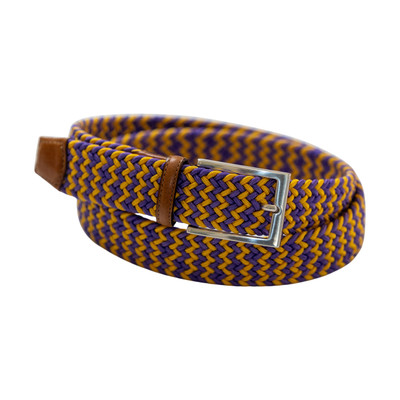 Game Day Italian Woven Stretch Belt in Purple and Gold