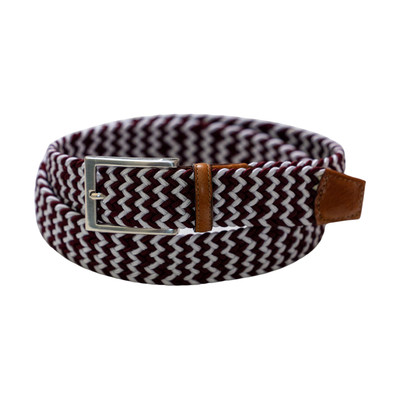 Game Day Italian Woven Stretch Belt in Maroon and White