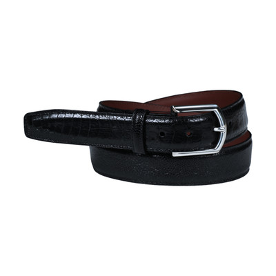 Genuine Ostrich Leg Leather Belt in Black