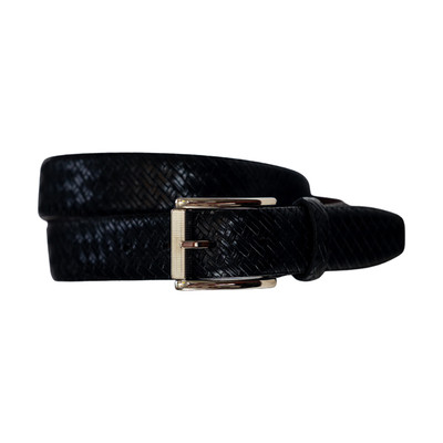 Italian Leather Woven Print Belt in Black