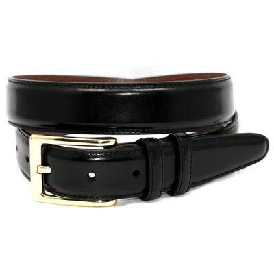 Black Antigua Leather Dress Belt with brass buckle