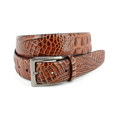Hornback Crocodile Embossed Calfskin Casual Belt in Cognac
