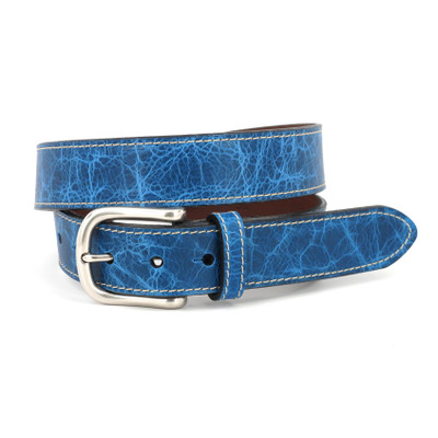 Italian Distressed Shrunken Calfskin Belt in Cobalt