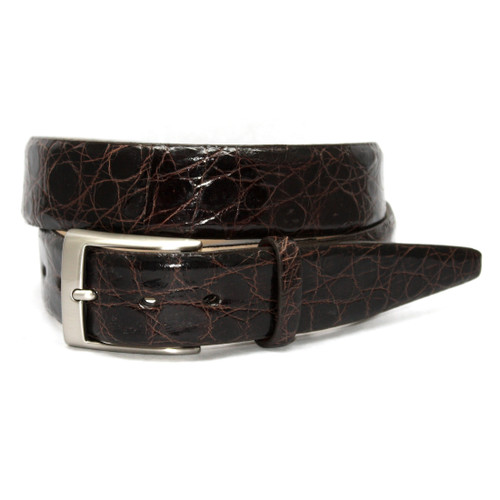 Big & Tall sized Glazed South American Caiman Belt in Brown