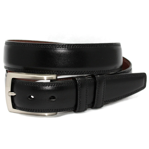 Black Italian Burnished Kipskin Leather Belt