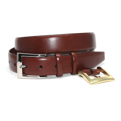 Italian Calfskin Dress Belt with Double Buckle Option in Chili