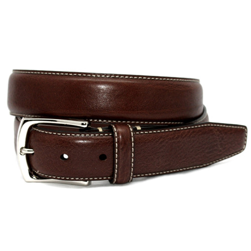 Burnished Tumbled Leather Casual Belt in Brown