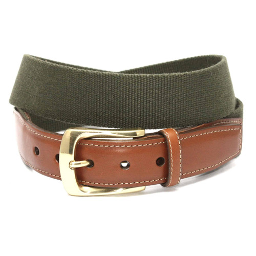 Ribbed European Fabric Casual Belt in Olive with Brass Buckle