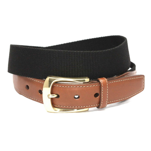 Black Ribbed European Fabric Casual Belt with Brass Buckle