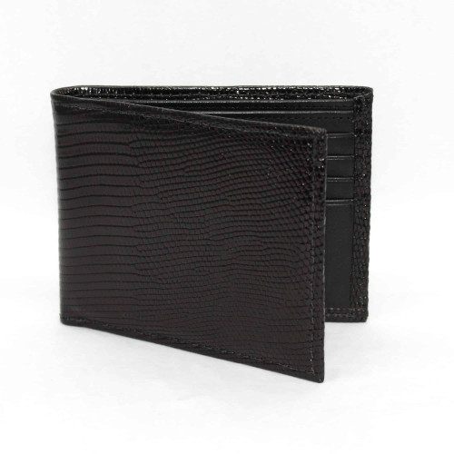 Genuine Lizard Billfold Wallet with Calfskin lining & pockets in Black