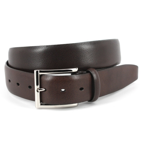 Brown Italian Glazed Milled Calfskin Dress Belt