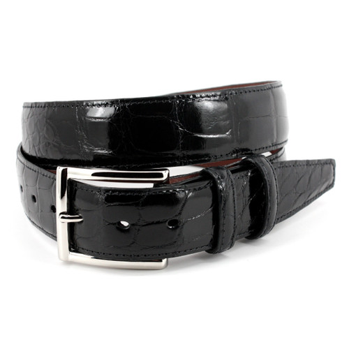 35 MM Genuine American Alligator Skin Belt in Black (1 3/8" wide)