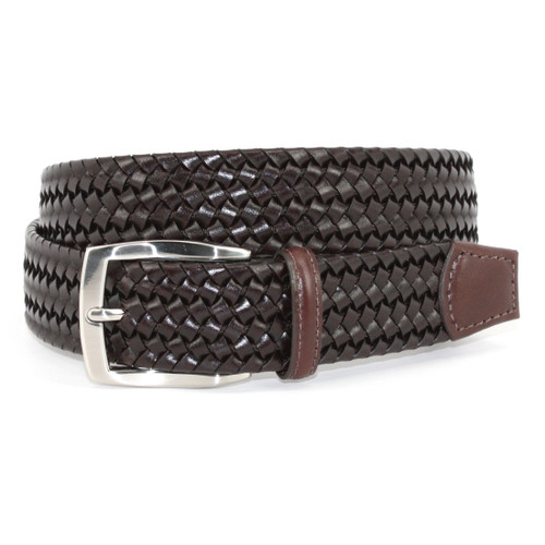 Big and Tall Brown Italian Woven Stretch Leather Casual Belt