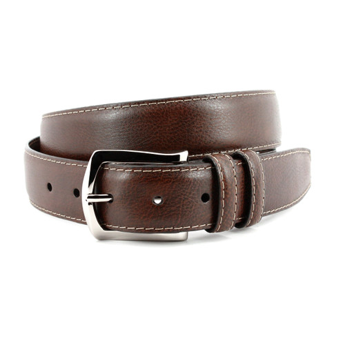 Italian Soft Calfskin Belt with Contrast Stitching in Brown