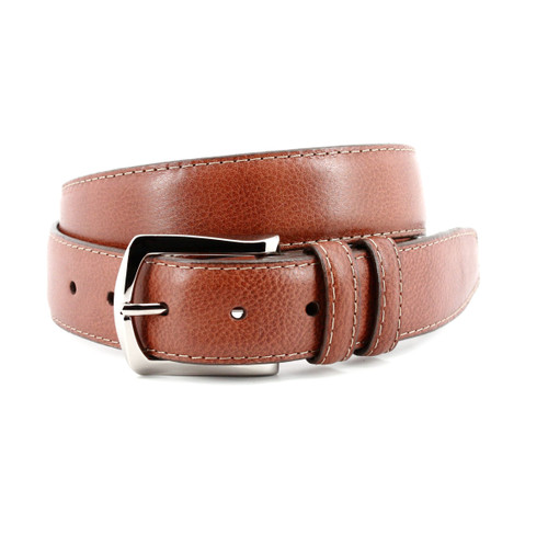 Contrast Stitched Italian Soft Calfskin Belt - Brandy