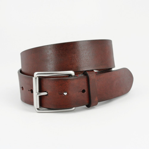 Hand Burnished Bridle Leather Casual Belt in Brown with Nickel Free Buckle